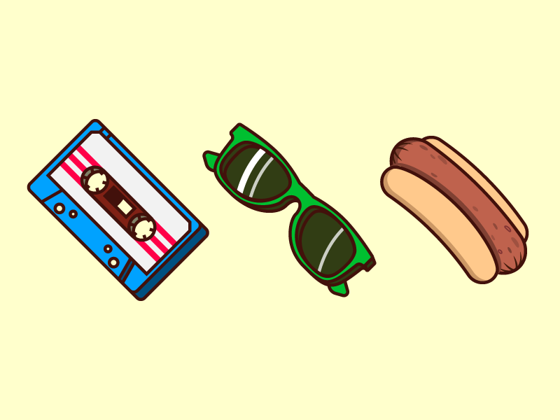 Summer Icons 02 hot dog summer jams sun weiner hotdog sunglasses shades music lines icons cassette cartoon