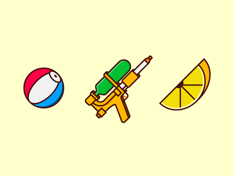 Summer Icons 03 super soaker beachball sun drinks lemonade lemon water gun squirt ball beach cartoon
