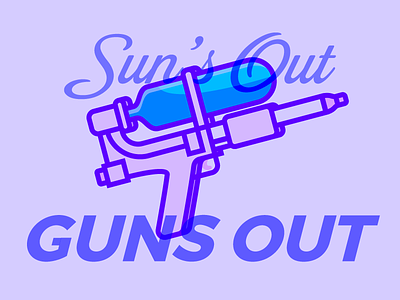 Sun's Out, Guns Out cartoon gun illustration line overlay purple squirt gun sun super soaker vector water water pistol
