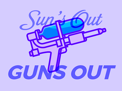 Sun's Out, Guns Out cartoon gun illustration line overlay purple squirt gun sun super soaker vector water water pistol