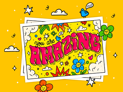 You are amazing amazing animals design graphic design happy illustration inspirations lettering positive positivequote postal postcard procreate quote typography youareamazing