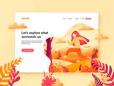 Let's Explore! app app branding branding charachter design character design flower flower illustration illustration illustration art orange procreate texture ui uidesign ux ux ui design web woman yellow