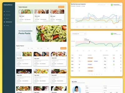 Diabetes Planner design diabetes graphs insulin meal planner profile table ui ux