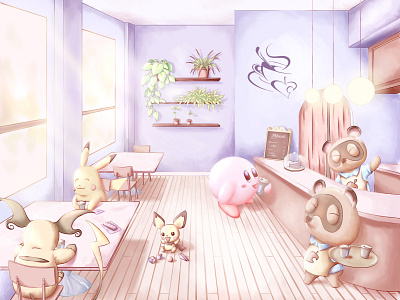 Cozy Cafe animal crossing design illustration kirby pokemon