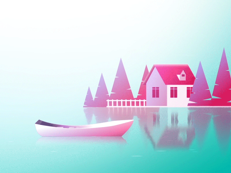 Lake art background color design drawing gif house illustration lake nature