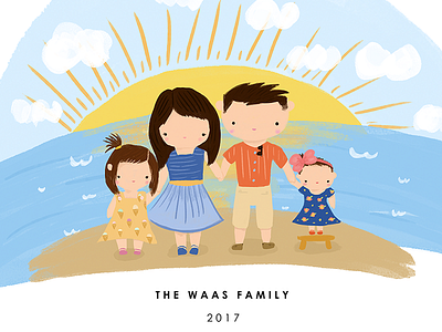 Waas Family Portrait beach childrens illustration family family portrait gouache illustration painting sunset vacation