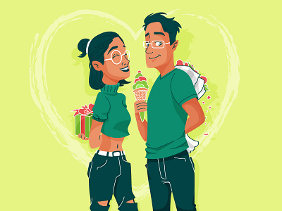 Surprises character couple cute design flat happy illustration surprises vector