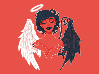 Split Personality angel character contrast design devil different flat illustration personality split vector woman
