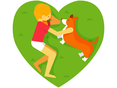 Love character design dog flat girl happy. cute illustration vector