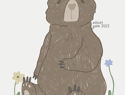 Flowery Brown Bear 2d bear childrens book illustration illustrator kids kids illustrator