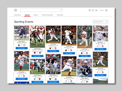 Daily UI Day 070 | Event Listing boston college boston red sox brown bears daily ui daily ui day 070 event listing new england patriots new england revolution ui uiux