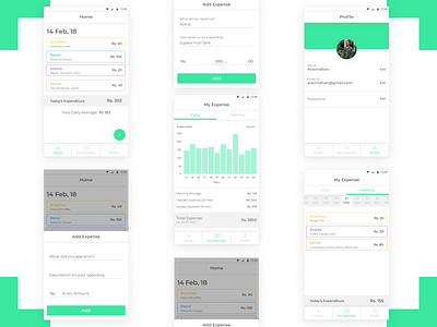 Expense Manager app design basic chart clean expense manager green minimal user interface white