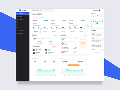 Teacher Dashboard - Landing Page calendar chart dashboard finance landing notes schedule task ui ux