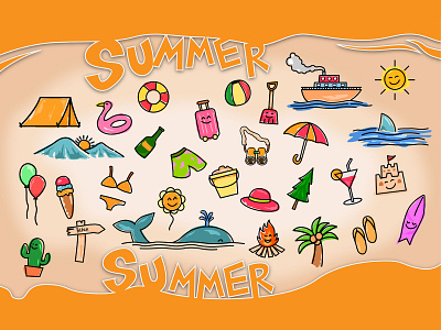 Summer Sticker Set beach design flatdesign icon icondesign illustration logo sticker summer summericon summersticker vector