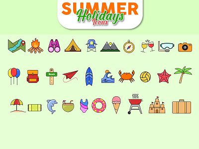 Summer Holidays Icons cute design flatdesign fun icon icondesign illustration logo sticker summer summericon vector