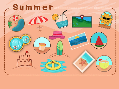 Summer Icons Illustration beach design flatdesign hotsummer icon icondesign illustration sand sticker summer summericon vector