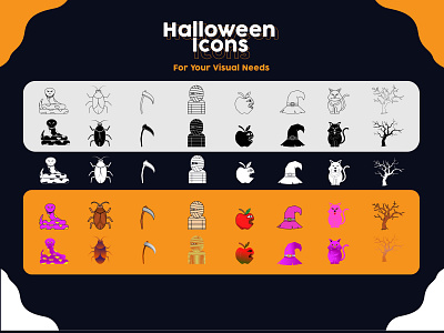 Halloween Icons autumn design fall flatdesign halloween halloweenseason halloweentime icon icondesign illustration lineart logo october pumpkin scarry spooky spookytime trickortreat vector