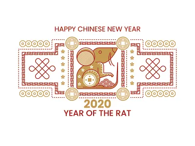 year of the rat animal chinese design line new year ui vector