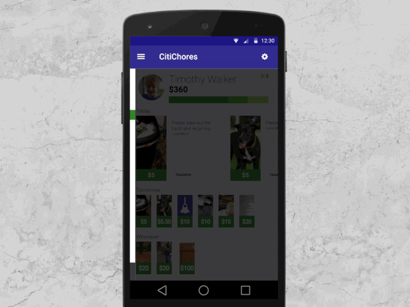 CitiChores : Hackathon - Cash Out after effects android app chores citi hackathon material design money