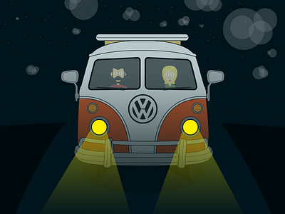 No, I won't ask for directions adobe bus clouds illustrator lights night roads stars vw