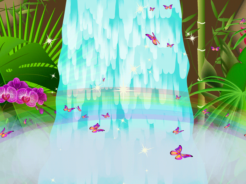 Waterfall in the jungle 2d adobe illustrator animated gif animated illustration animation animation 2d anime studio butterflies cartoon colorful gif graphic design illustration jungle landscape moho pro motion design motion graphics tropical forest waterfall