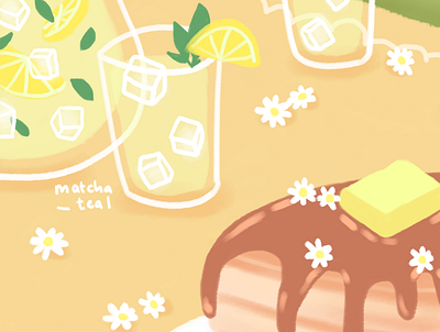 Picnic with Lemonades and Pancakes design digital art flowers graphic design illustration lemonade pancake