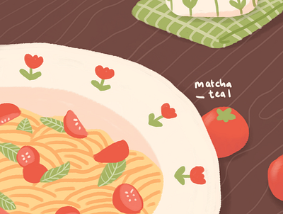 Pasta basil design digital art graphic design illustration korean aesthetic pasta tomato