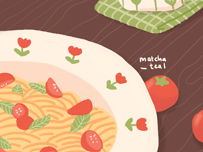 Pasta basil design digital art graphic design illustration korean aesthetic pasta tomato