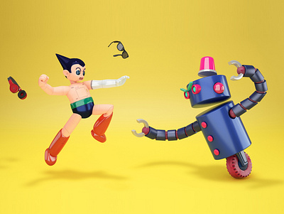 ASTRO BOY / Tetsuwam ATOM tribute 11 3d art 3d illustration 3d modelling android anime astro boy astroboy atom cyberpunk fanart fight illustration manga motion design robot