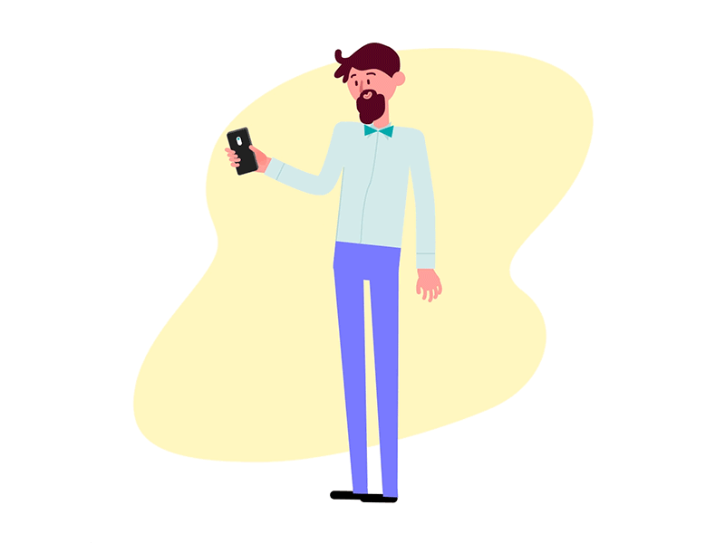 He + his smartphone 2d aftereffects animation character design gentleman he illustration illustrator mograph motiondesign motiongraphics photoshop rubberhose smartphone