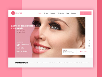 Zinlash - Website Design beauty brand design homepage pink service ui uiux ux webdesign website