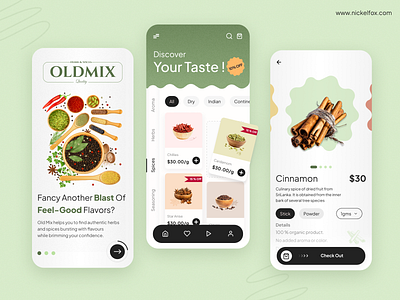 Herbs and Spices Mobile IOS App android app aroma branding cart dashboard design ecommerce food herbsandspices interface ios list market mobile mobileui spices ui ux