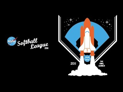 Softball League Tee Front & Back launch nasa shuttle softball tshirt