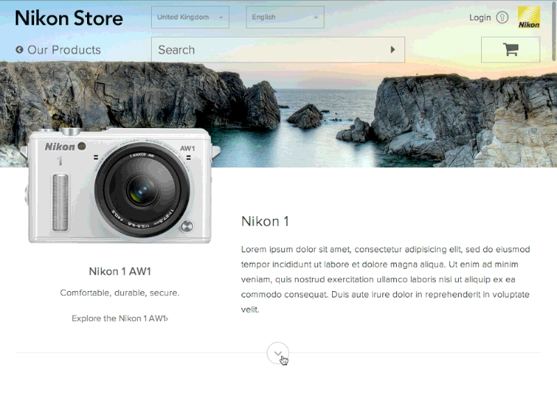 Nikon Store Tablet Sidebar animation css infiniteloop infiniteloopco interface responsive ui