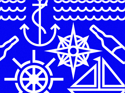 Nautical anchor boat bottle compass icons illustration lines monoline nautical ship waves wheel