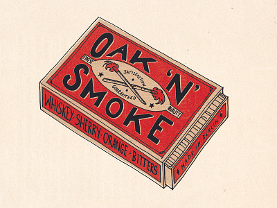 Oak 'n' Smoke cocktail drawing handdrawn illustration matchbox poster