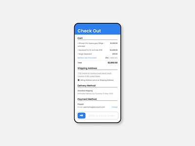 Checkout Screen - Mobile app clean ui concept design easy to reach figma flat flexible mobile ui ui