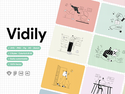 Vidily Illustartion Kit character characterdesign design illustration illustration kit illustration pack minimal vector website
