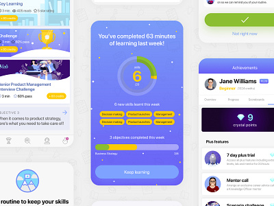 Knowledge Officer - Learning App app app ui ed tech edtech illustration interface ios app learning learning app learning path learning platform mobile app product design profile quizz quizzes results ui ux vector