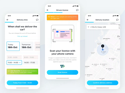 Invygo Car Subscription - Checkout animation app checkout date picker document entry document scan e commerce illustration ios app licence licence scan location map mobile app product design scan time picker tooltip ui ux