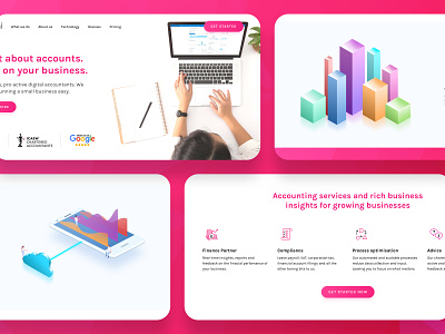 Abacai - Digital Accounting Landing Page accountancy accountant b2b branding chart data gradient icon illustration interface isometric isometric illustration landing page marketing site pink saas web design website website concept website design