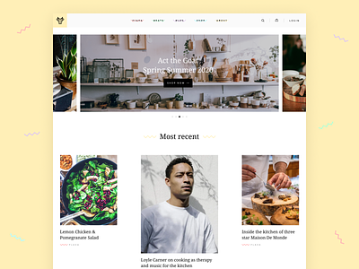 Act the Goat - Recipe, Music & Kitchenware Website blog branding clean colourful cooking e-commerce ecommerce ecommerce design home page journal magazine minimal music recipe shop ui web design website website concept website design