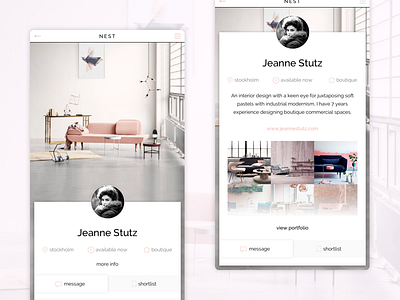 Nest Interior Design User Profile app dailyui interior design minimal mobile pink profile ui user interface user profile ux weeklyui