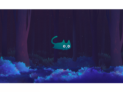 cat in magic atmosphere forest illustration