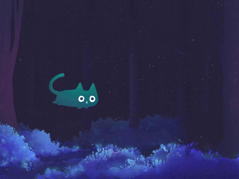 Cat in magical atmosphere forest | Animated Illustration