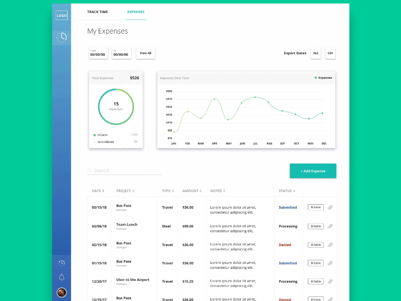 Load in Animation animation charts dashboard data data visualization expenses graph information design motion principle timesheet ui