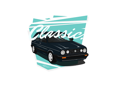 Golf MK2 Classic blue car classic design illustration realistic