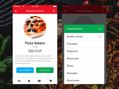 Food Delivery App. Meal Page.