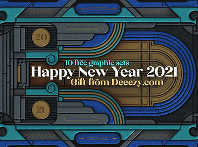 Happy New Year 2021 FREE Gift Bundle artdeco decorative deeezy font free free backgrounds free bundle free font free graphics free shapes free typography free vectors freebie freebies retro typography vector shapes