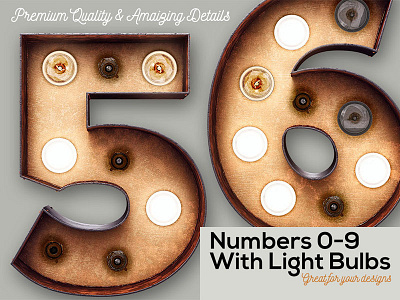 FREE Marquee Light Bulbs 3D Numbers 3d numbers artdeco free free graphics free numbers free typeface free typography freebie graphics light bulbs steampunk vintage lettering